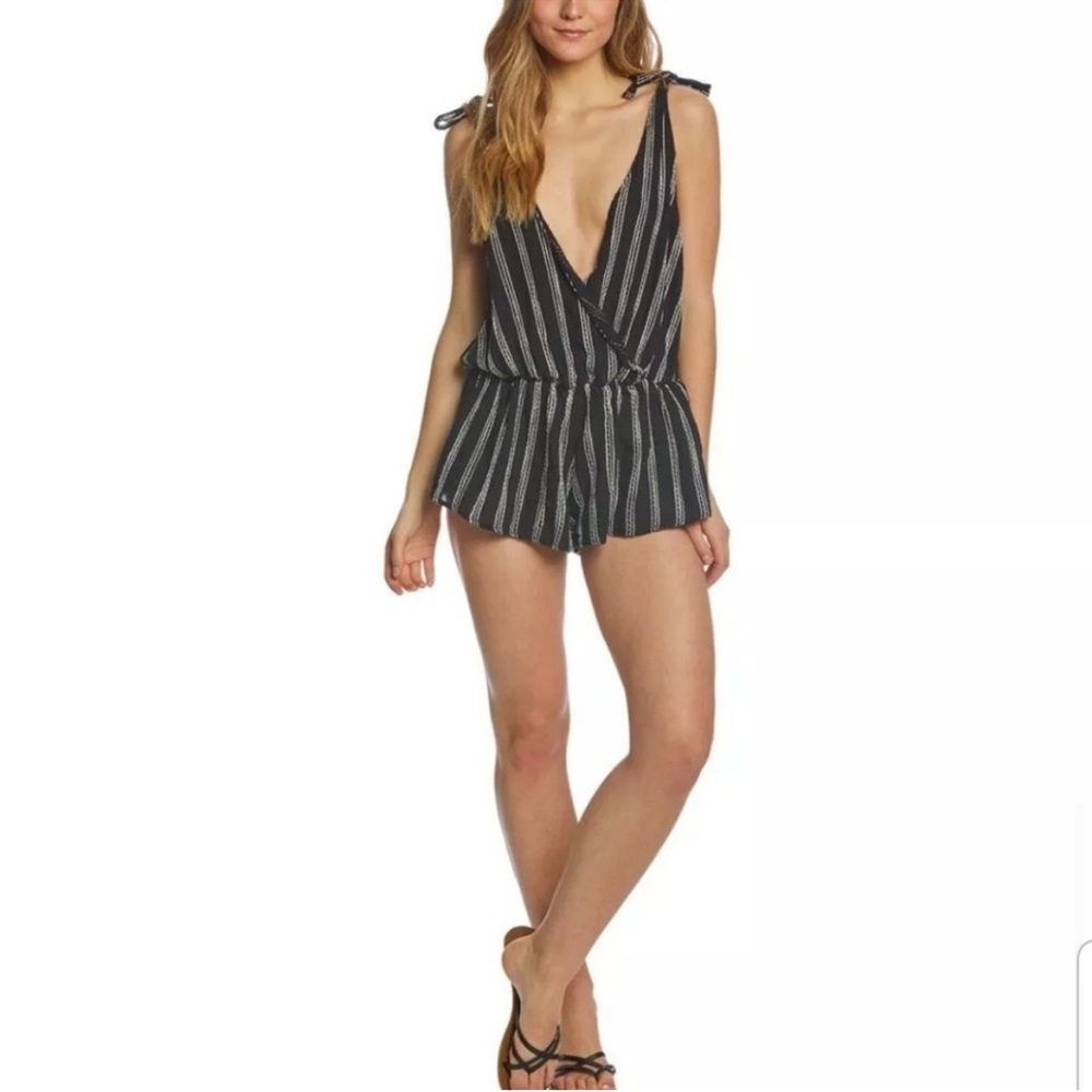 New Beach Riot Deep V Striped Romper